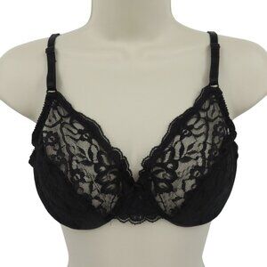 VTG Lilyette 36B Bra Style 96033 Black Floral Flower Lace Underwire Unlined Bow